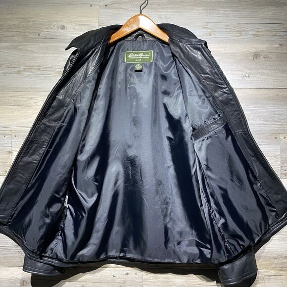 Eddie Bauer Jacket Black Soft Lamb Leather Jacket Coat Full Zip Mens XL Tall - Picture 4 of 10